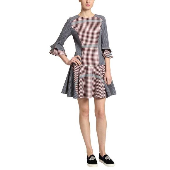 Badgley Mischka Collection Plaid & Striped Combo Flounce Plaid Day Dress Size 4 - Picture 5 of 11